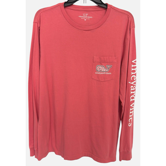 Vineyard Vines Mens Sz M Long Sleeve Lacrosse Tee Shirt Pink Whale EUC - Picture 1 of 7